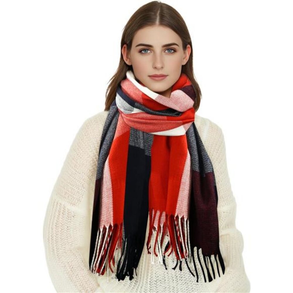 Women's Fall Winter Scarf Long‎ Plaid Scarf Warm Soft Chunky Large Blanket Wrap